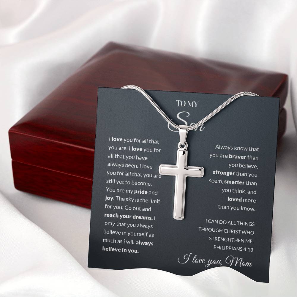To My Son | I Love You - Stainless Steel Cross Necklace - Design Studios Direct
