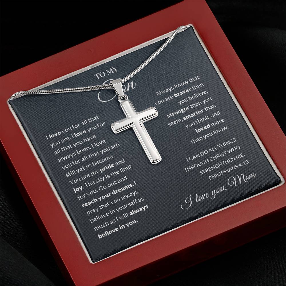 To My Son | I Love You - Stainless Steel Cross Necklace - Design Studios Direct
