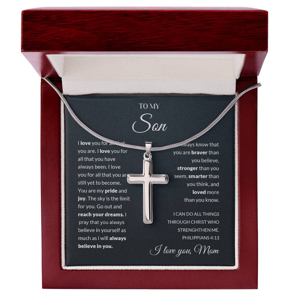To My Son | I Love You - Stainless Steel Cross Necklace - Design Studios Direct