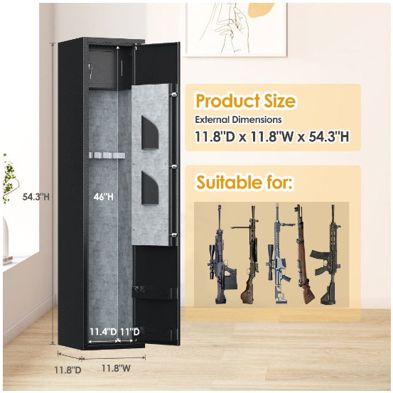 Firearm Safe With LED Lights And Alarm System, Biometric Fingerprint Rifle Safe Long Gun Cabinet With Removable Shelf - Design Studios Direct