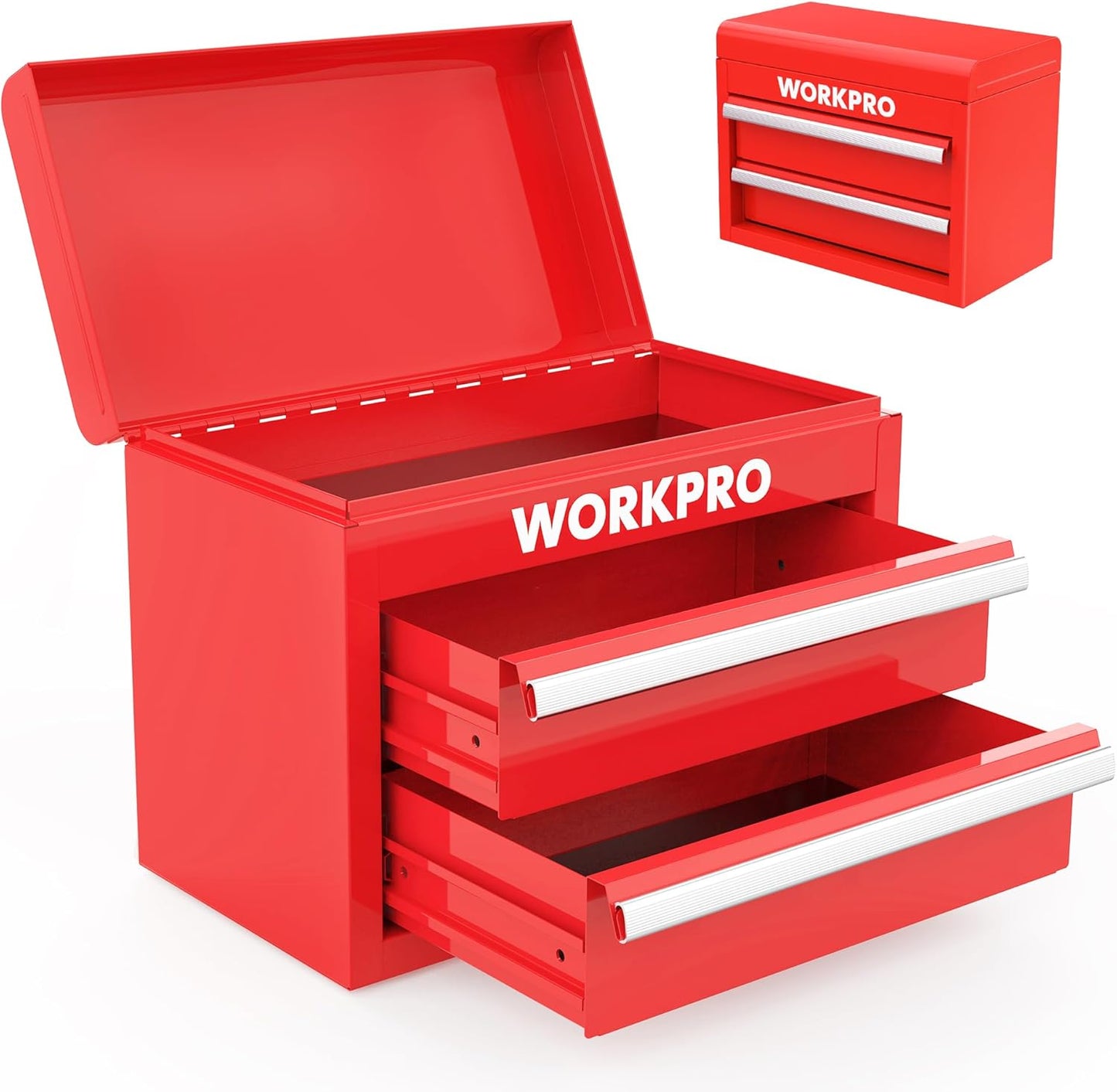 Mini Metal Tool Box with 2 Drawers and Top Storage, Small Tool Chest with PVC Liners and PP Feet Pads, Cold Rolled Steel Toolbox with Magnetic Tab - Design Studios Direct