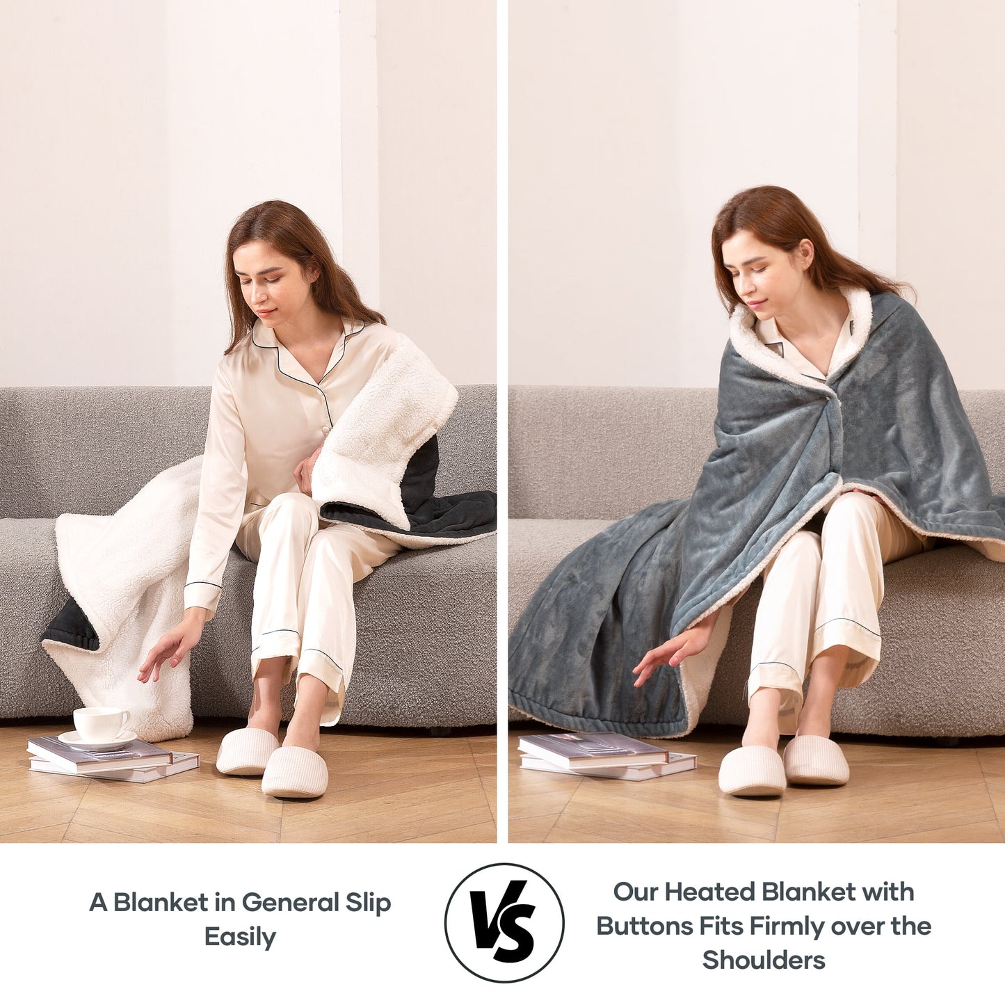 50" X 60" Electric Throw Blanket with 6 Heating Levels & 1-5H Auto-Off, Machine Washable Flannel & Sherpa, Gray & White - Design Studios Direct