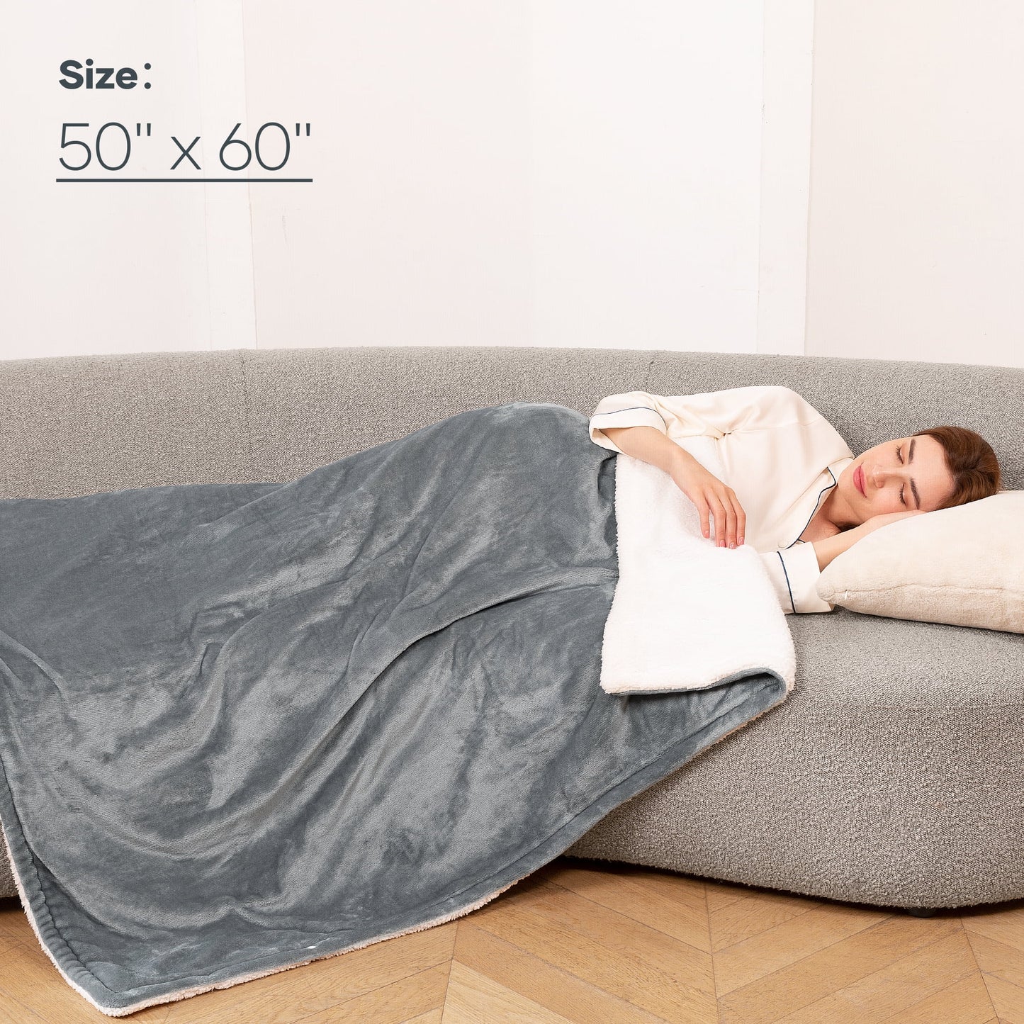 50" X 60" Electric Throw Blanket with 6 Heating Levels & 1-5H Auto-Off, Machine Washable Flannel & Sherpa, Gray & White - Design Studios Direct