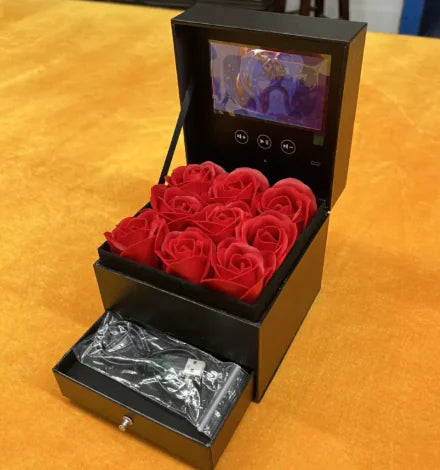 Luxury Video Flower LCD With 4.3 Inch LCD Screen 9 pcs Red Roses Upload Video LCD Box For Wedding Mother Day Valentines Gift - Design Studios Direct