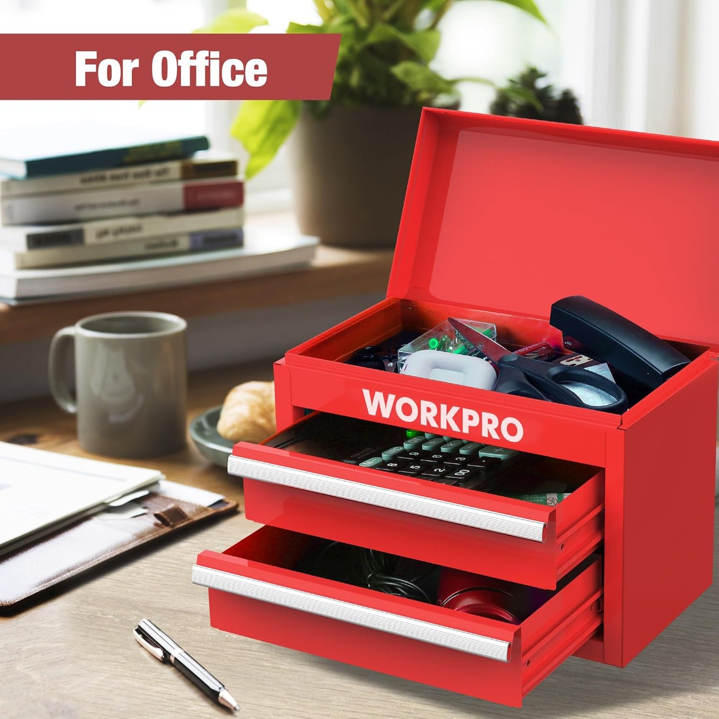 Mini Metal Tool Box with 2 Drawers and Top Storage, Small Tool Chest with PVC Liners and PP Feet Pads, Cold Rolled Steel Toolbox with Magnetic Tab - Design Studios Direct