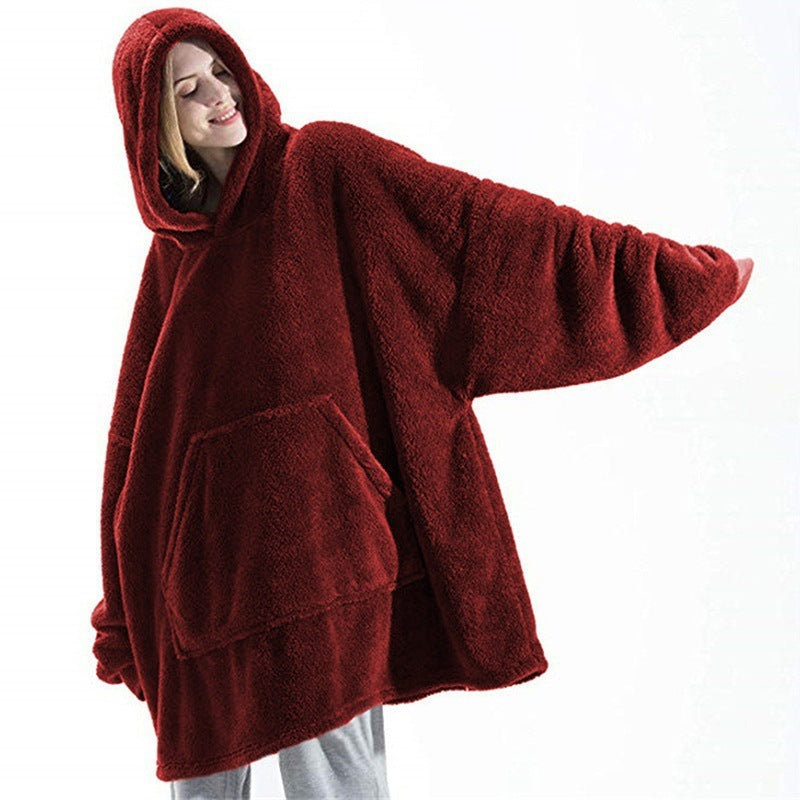 Hoodie Sweatshirt With Big Pocket Tops Sweater Comfortable Loose Double-Sided Fleece Thicker Wearable Blanket - Design Studios Direct
