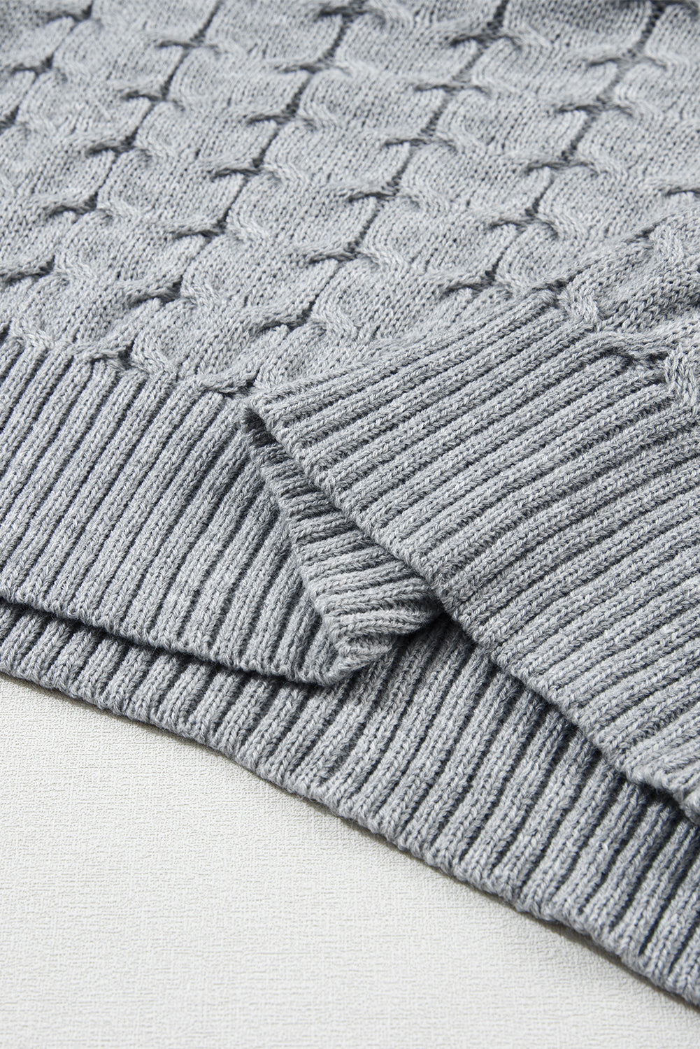 Medium Grey Cable Knit Turtleneck Batwing Sleeve Sweater - Design Studios Direct