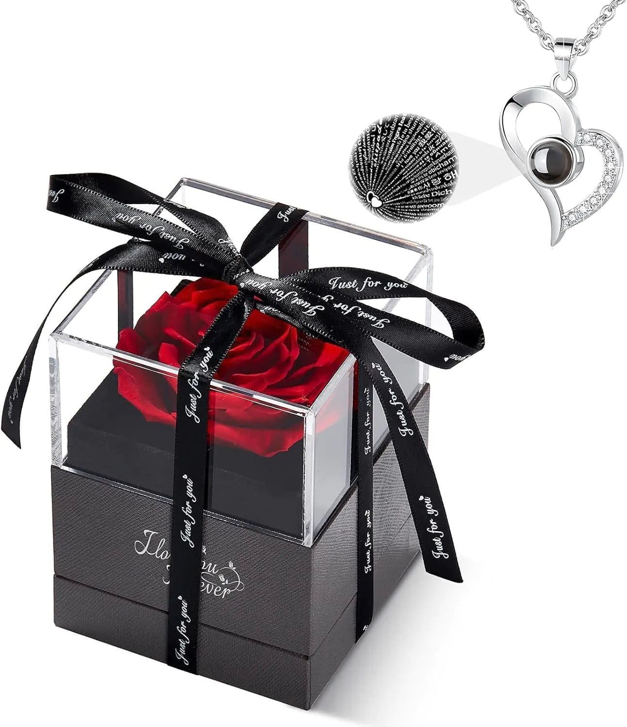 WILDLOVE Preserved Real Rose with I Love You Necklace - Design Studios Direct