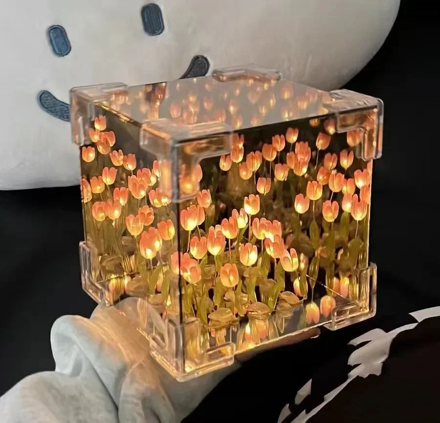Creative Diy Tulip Flower Sea Cube Three-Dimensional Small Night Lamp Material Package for Girlfriend Couple Girlfriends - Design Studios Direct