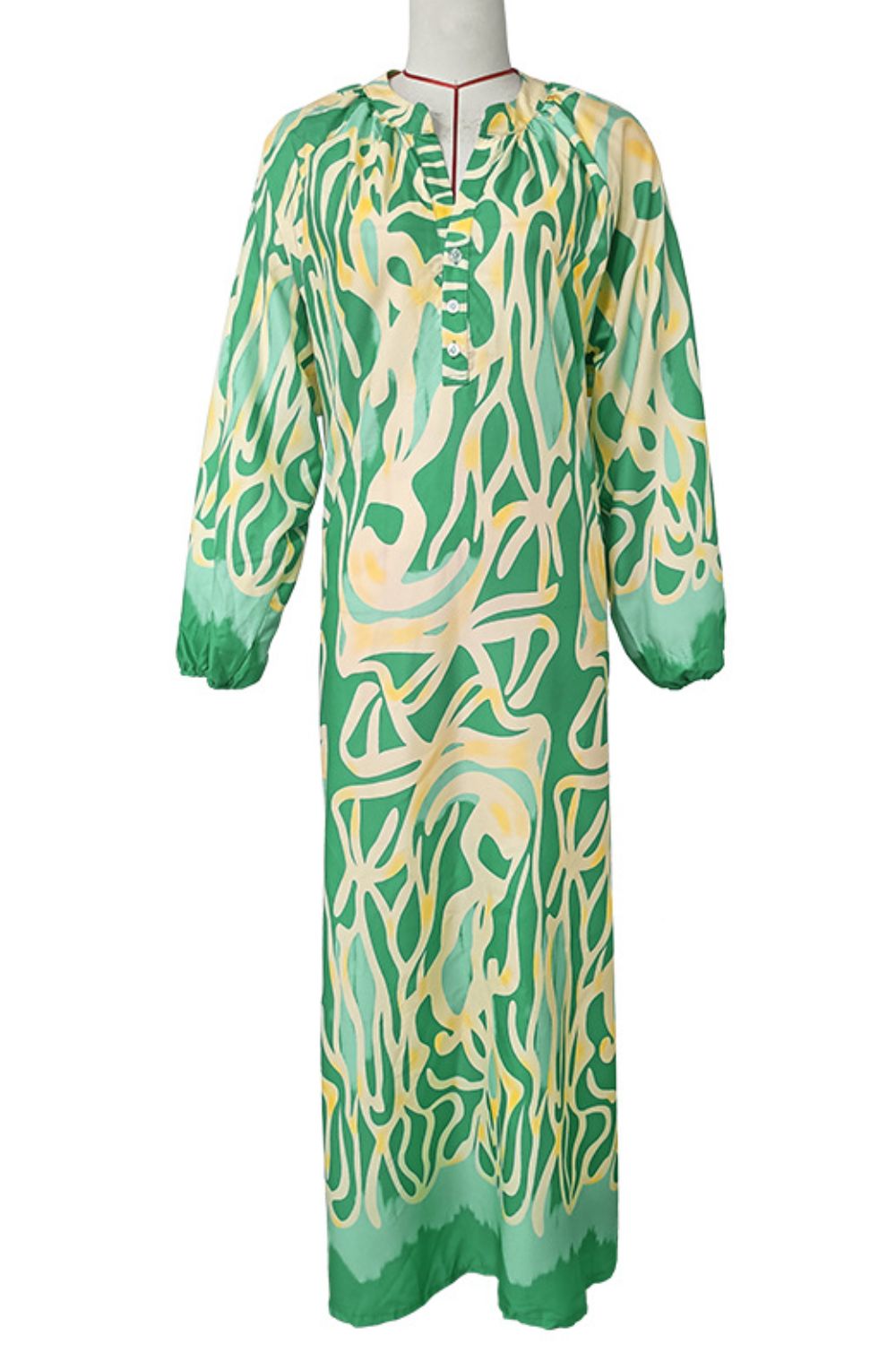 Abstract Print Buttoned Balloon Sleeve Dress - Design Studios Direct