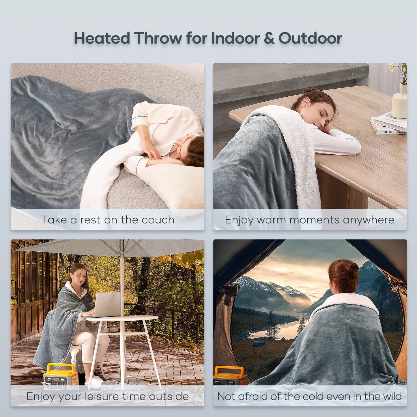50" X 60" Electric Throw Blanket with 6 Heating Levels & 1-5H Auto-Off, Machine Washable Flannel & Sherpa, Gray & White - Design Studios Direct
