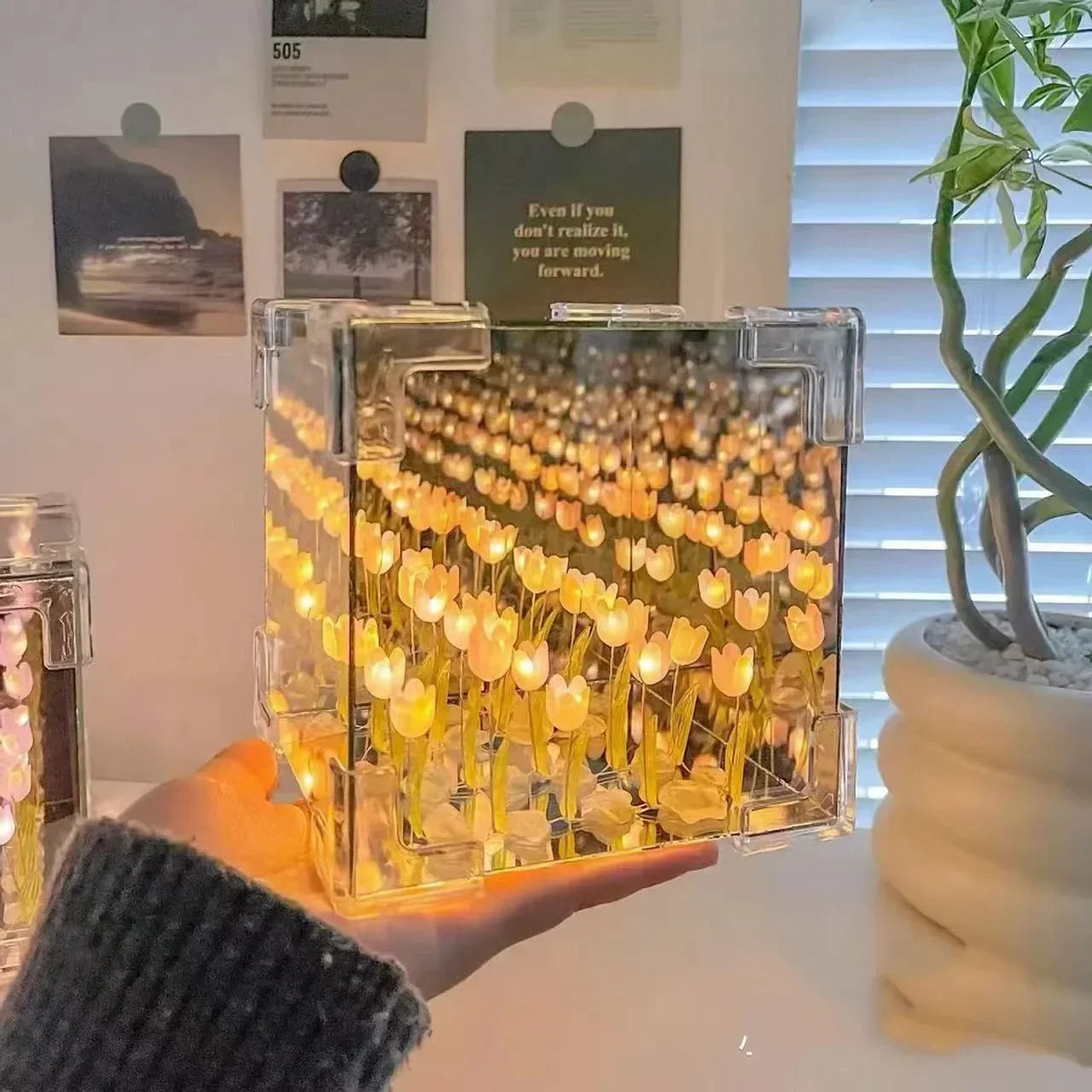 Creative Diy Tulip Flower Sea Cube Three-Dimensional Small Night Lamp Material Package for Girlfriend Couple Girlfriends - Design Studios Direct