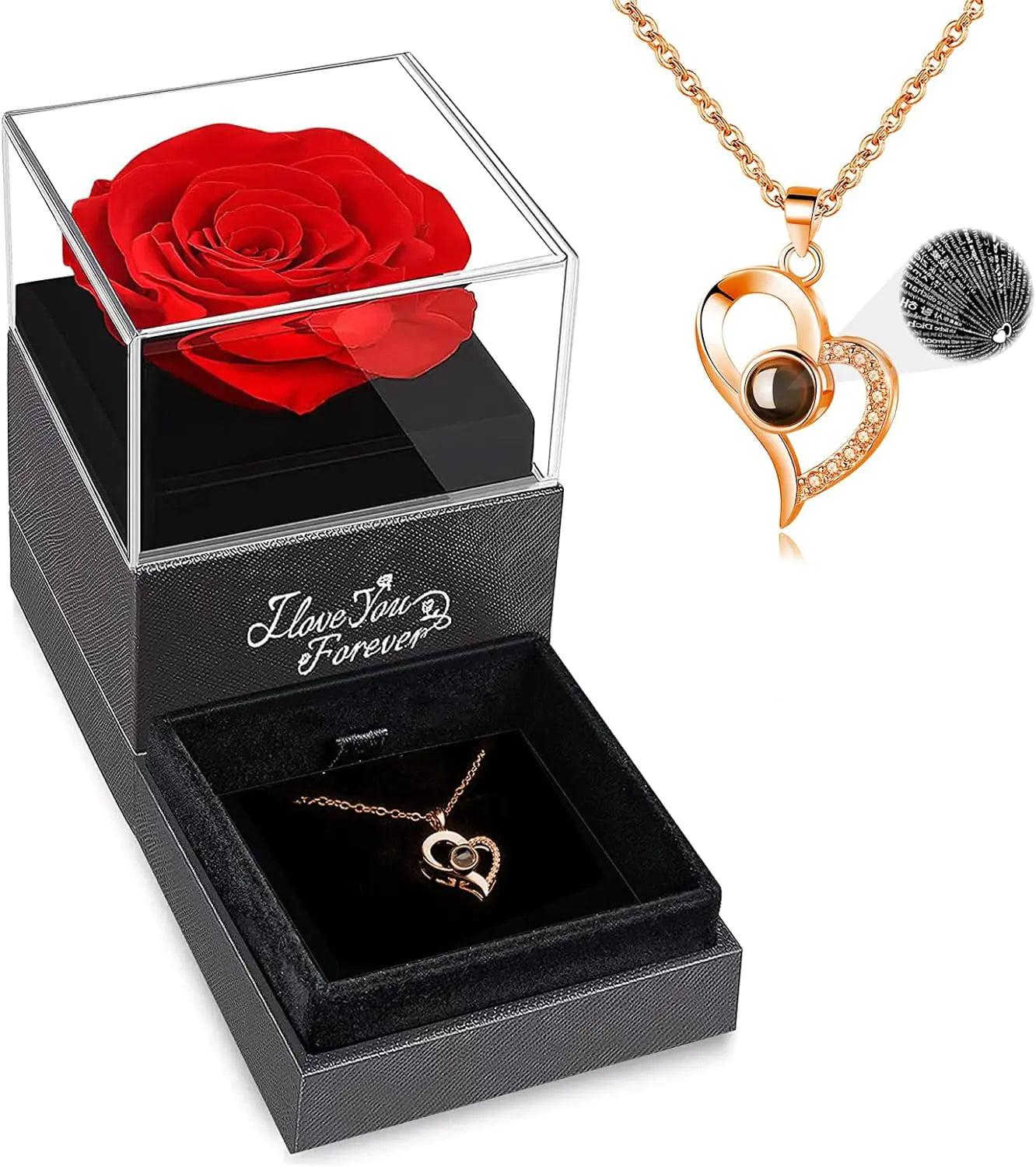 WILDLOVE Preserved Real Rose with I Love You Necklace - Design Studios Direct