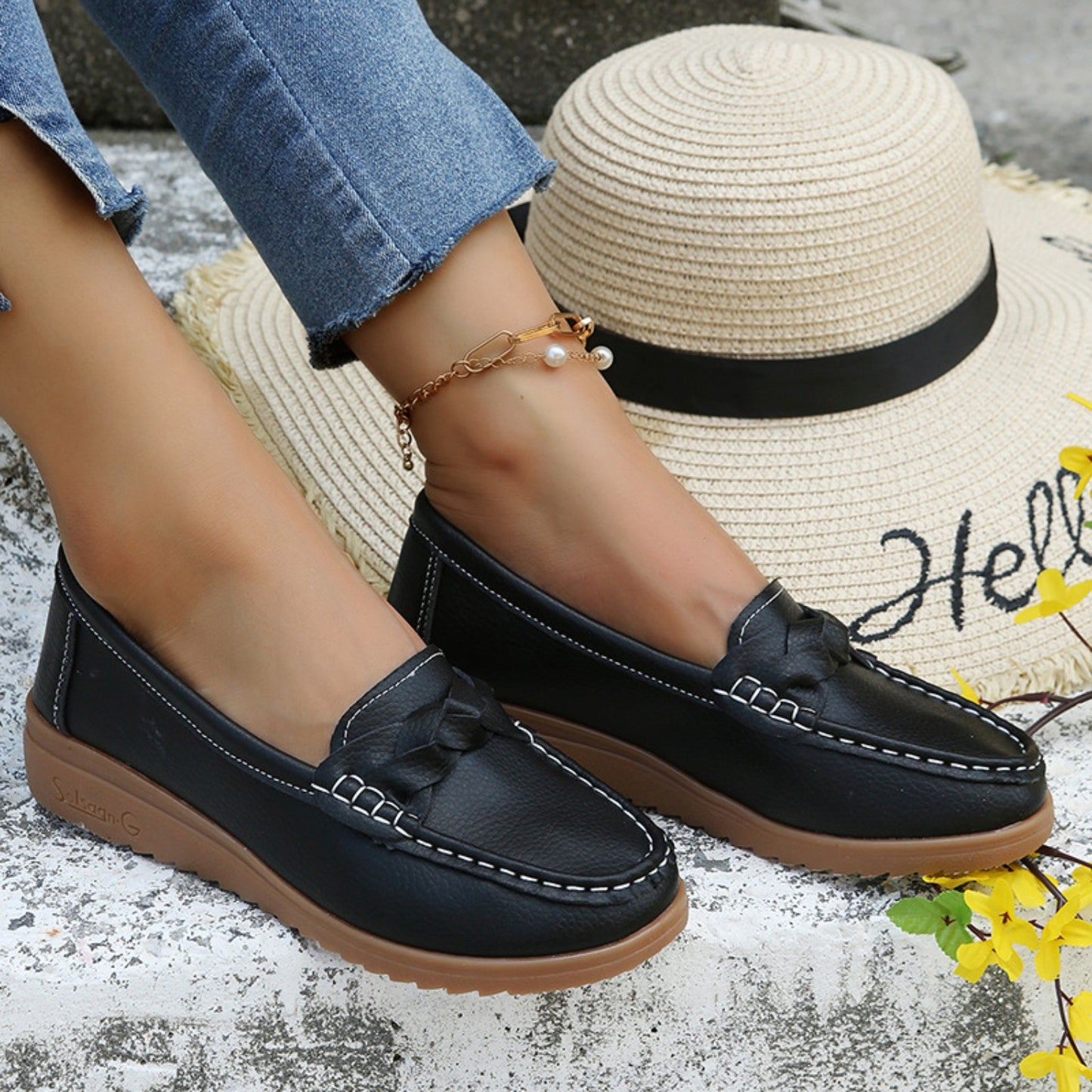 Weave Wedge Heeled Loafers - Design Studios Direct