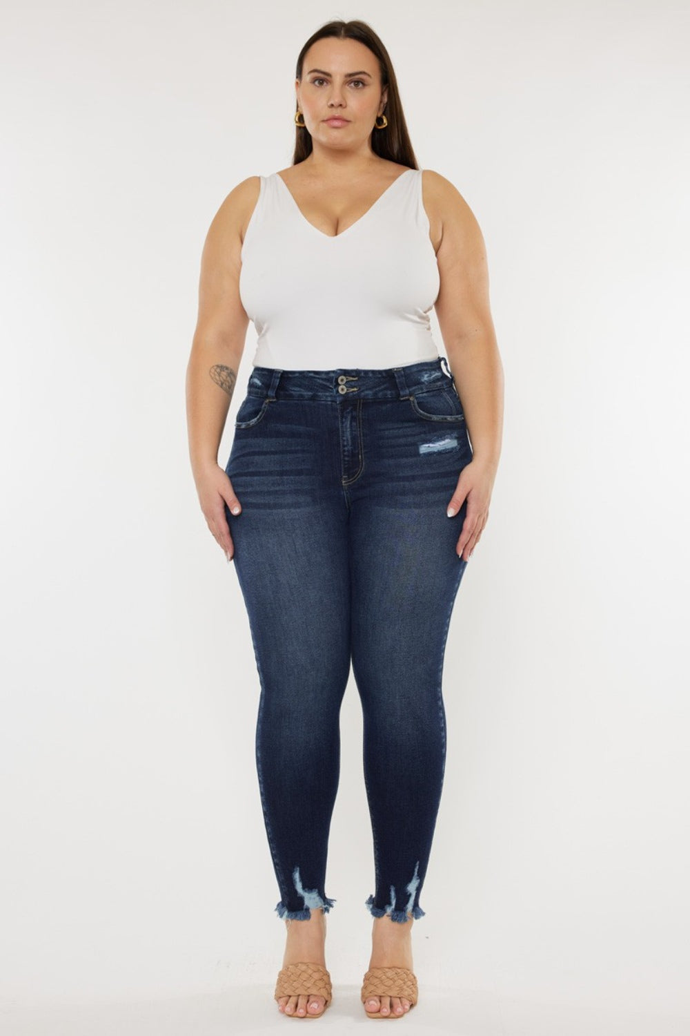 Full Size Cat's Whiskers Raw Hem High Waist Jeans - Design Studios Direct