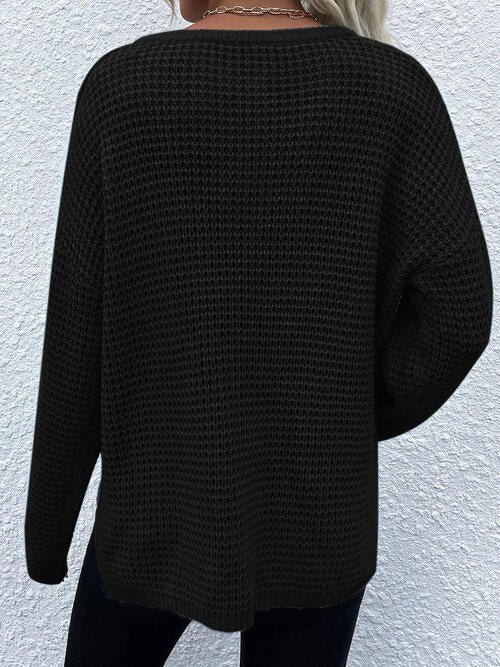 Notched Long Sleeve Sweater - Design Studios Direct
