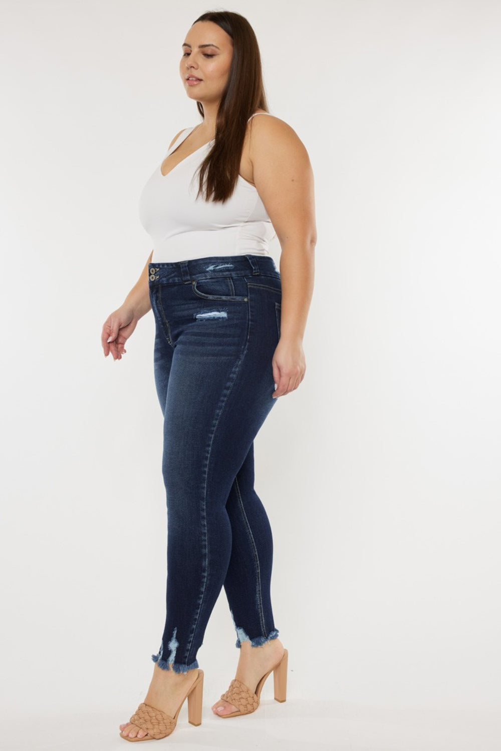 Full Size Cat's Whiskers Raw Hem High Waist Jeans - Design Studios Direct