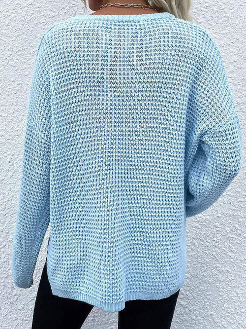 Notched Long Sleeve Sweater - Design Studios Direct