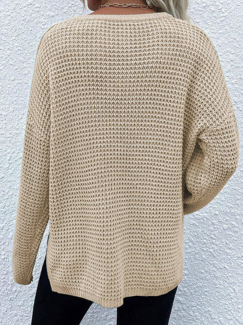 Notched Long Sleeve Sweater - Design Studios Direct