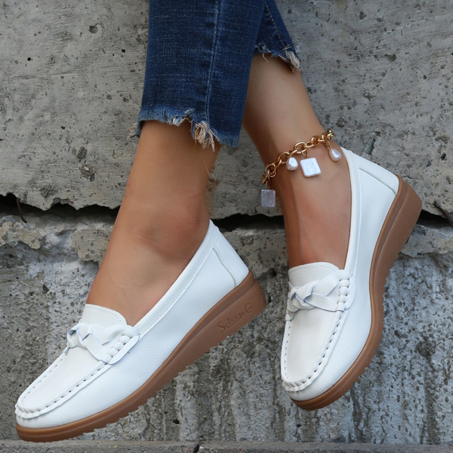 Weave Wedge Heeled Loafers - Design Studios Direct