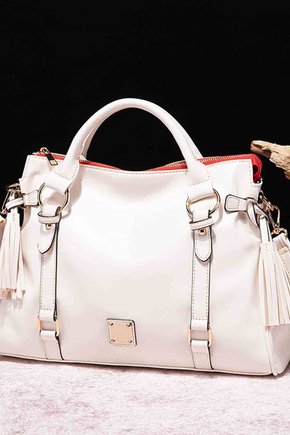 Large Leather Satchel with Tassels - Design Studios Direct