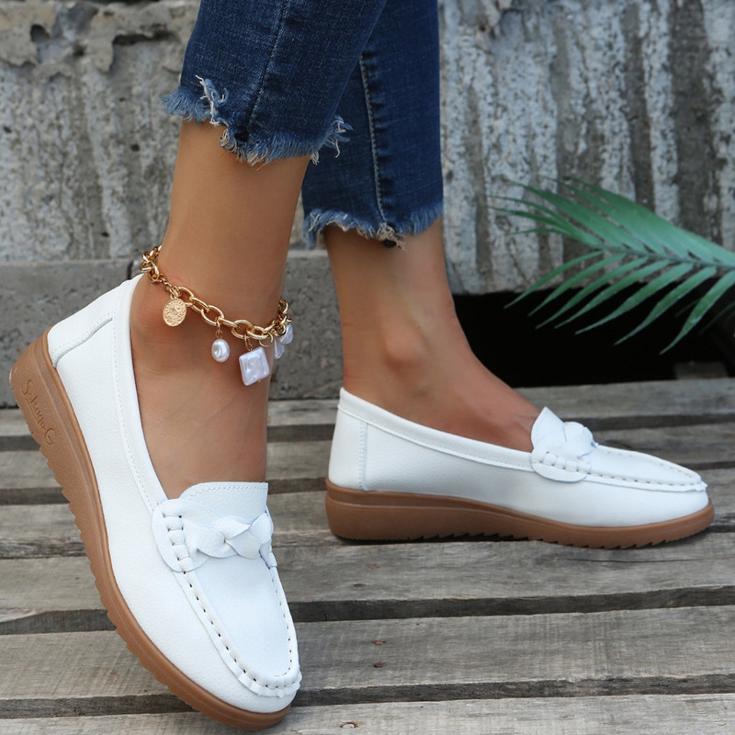 Weave Wedge Heeled Loafers - Design Studios Direct