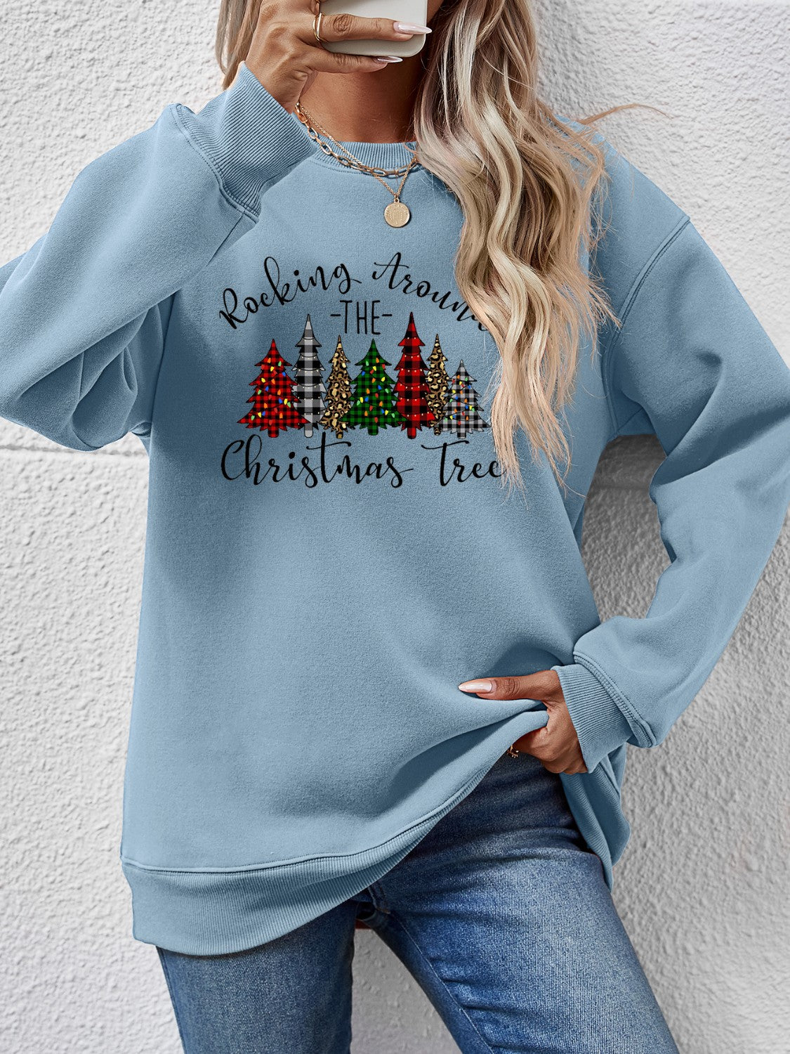 Christmas Tree Graphic Round Neck Sweatshirt - Design Studios Direct