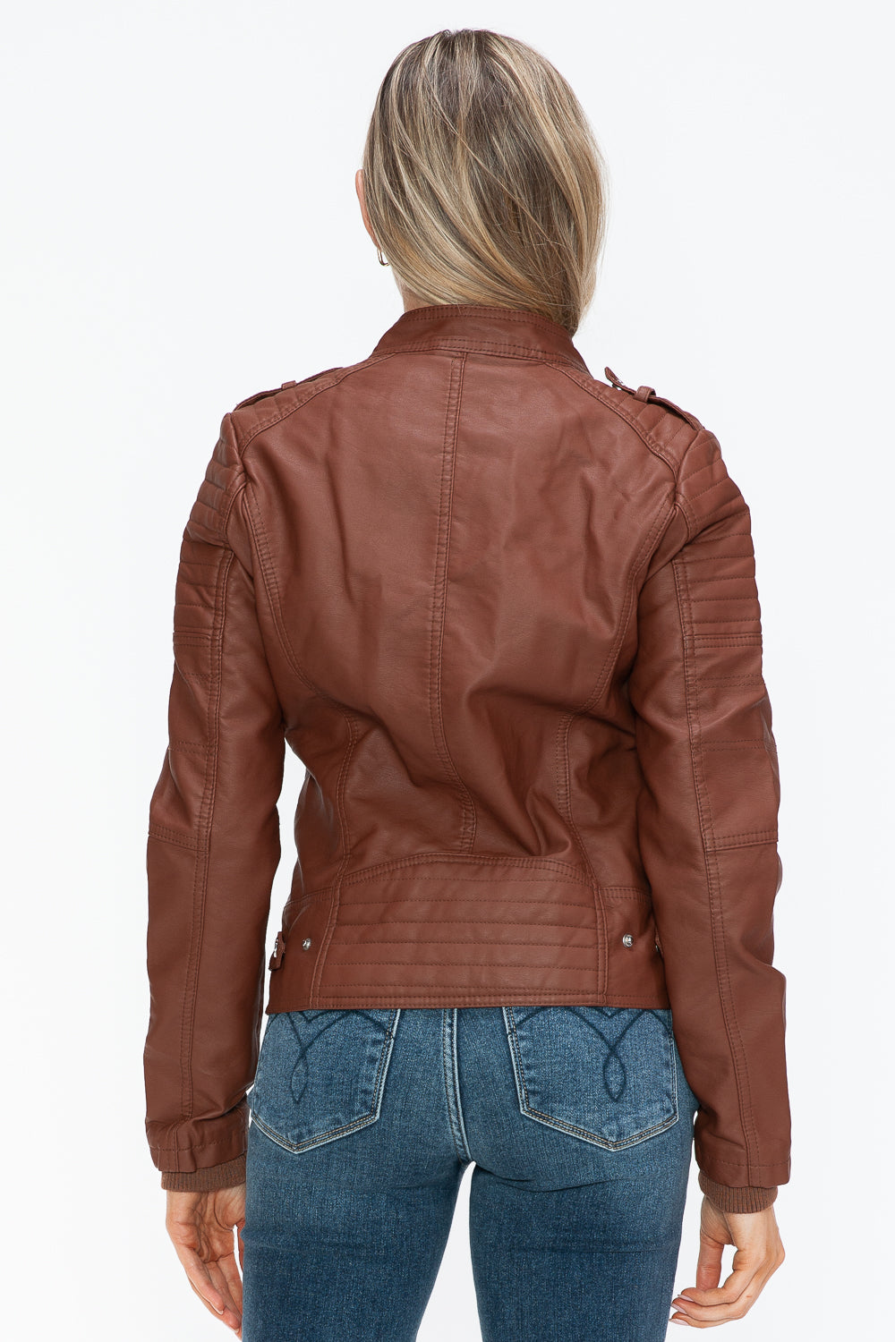 Snobbish PU Leather Biker Jacket with Side Zip Pockets - Design Studios Direct