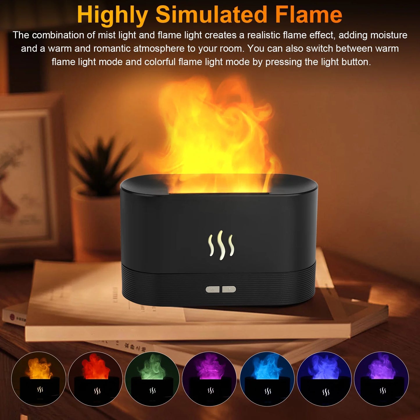 Flame Air Humidifier Essential Oil Diffuser, 7 3D Color Light - Design Studios Direct