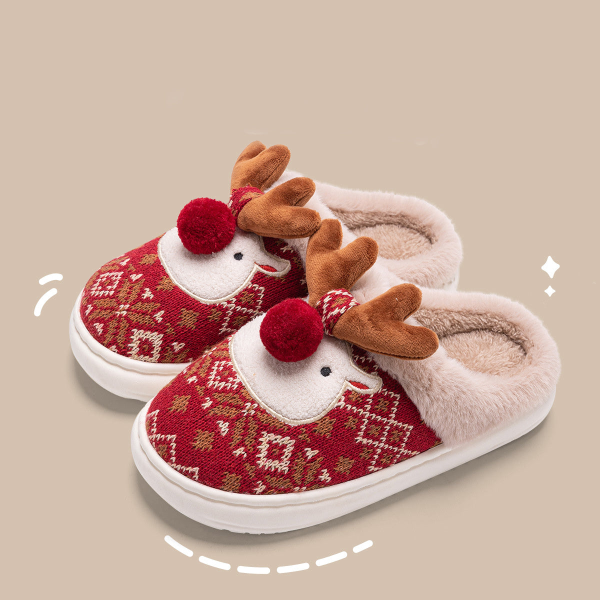 Cute Elk Plush Slippers – Cozy Non-Slip Winter House Shoes for Women - Design Studios Direct