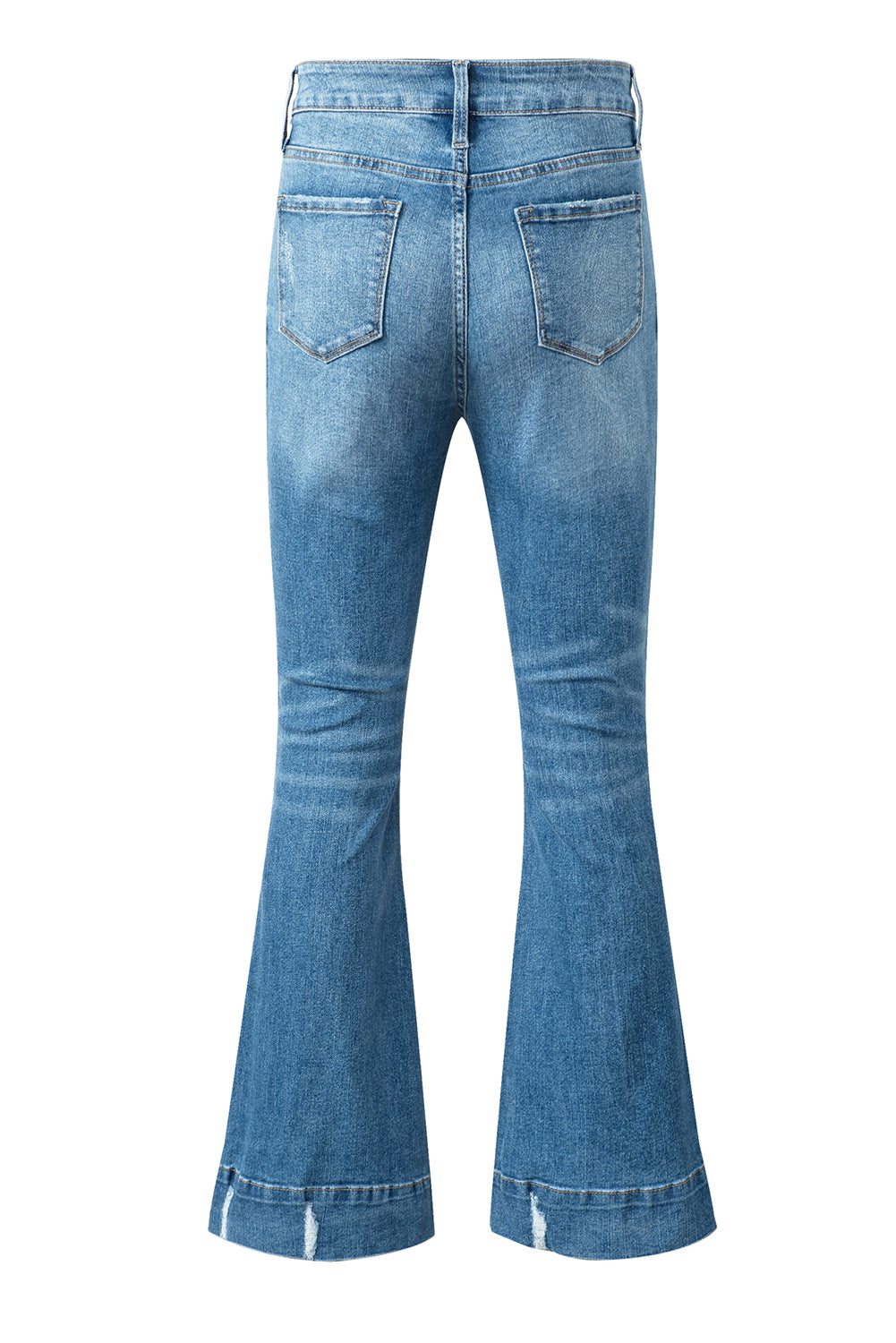 Sky Blue Slight Distressed Medium Wash Flare Jeans - Design Studios Direct