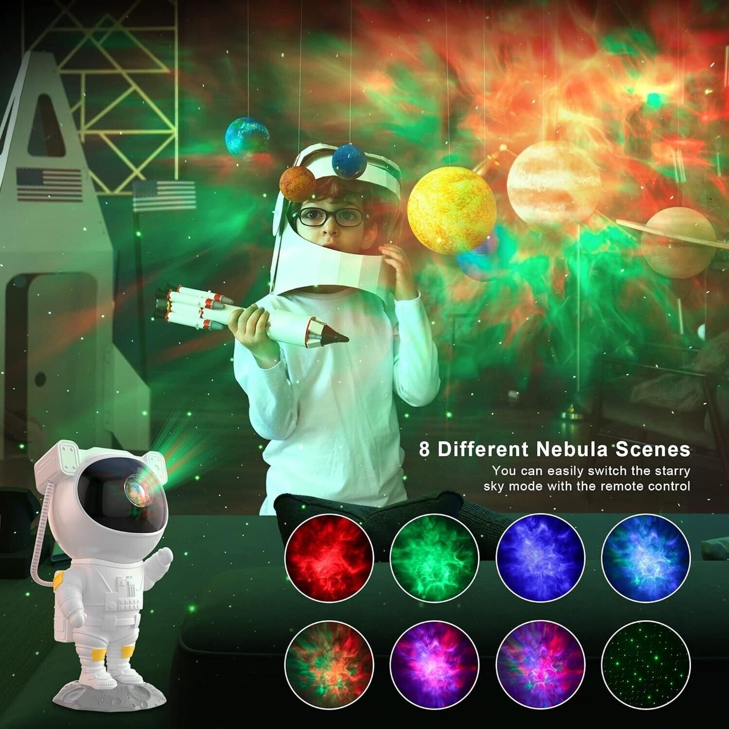 Astronaut Galaxy Projector Light with Remote, Kids Night Light - Design Studios Direct