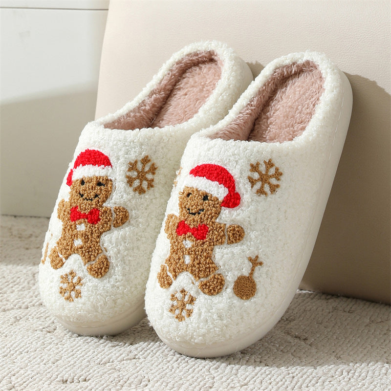 Gingerbread Snowflake Slippers – Cozy Non-Slip Winter House Shoes for Women - Design Studios Direct