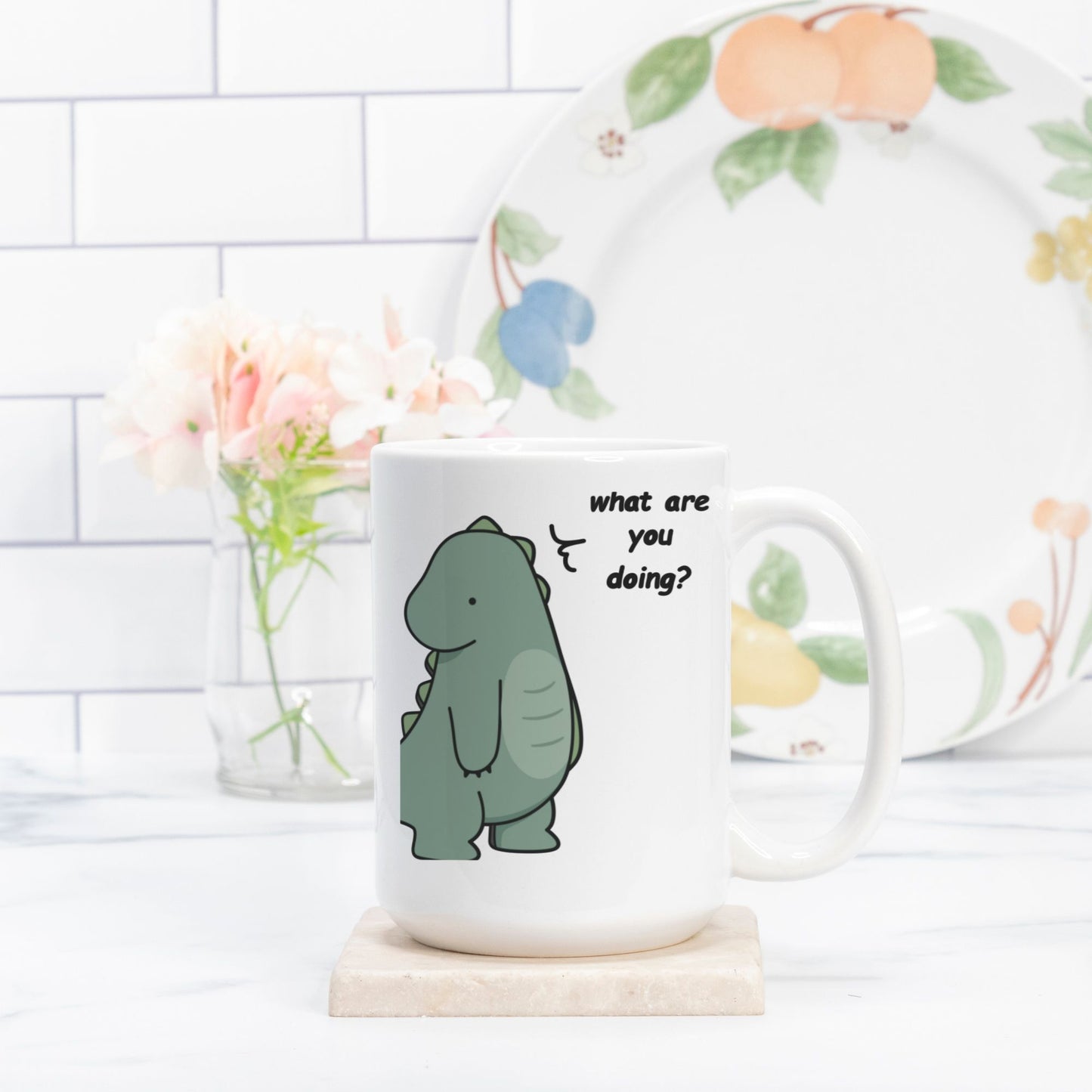 What are you doing? Cute Dinosaur Couple Mug Coffee Lover Gift Best Friend Mug Birthday Gift Valentine Gift Friend Mug
