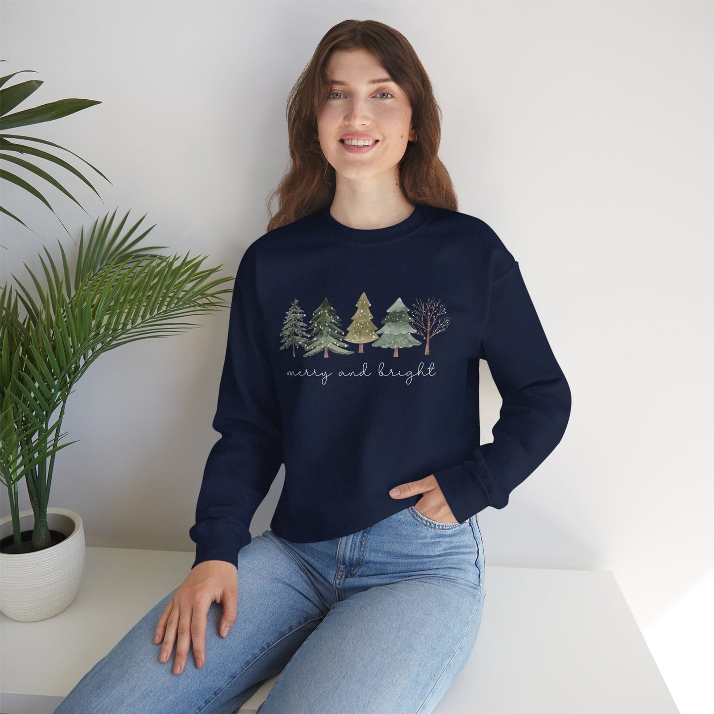 Christmas Trees Sweatshirt - Merry and Bright Unisex Crewneck