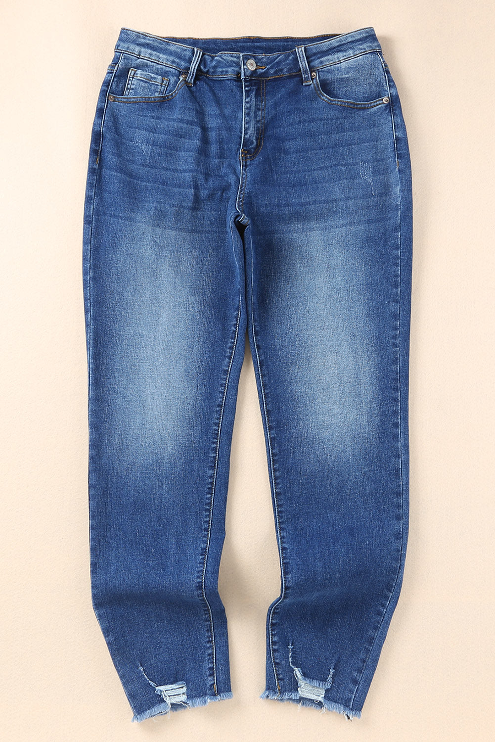 Blue Raw Hem Ankle-length Skinny Jeans - Design Studios Direct