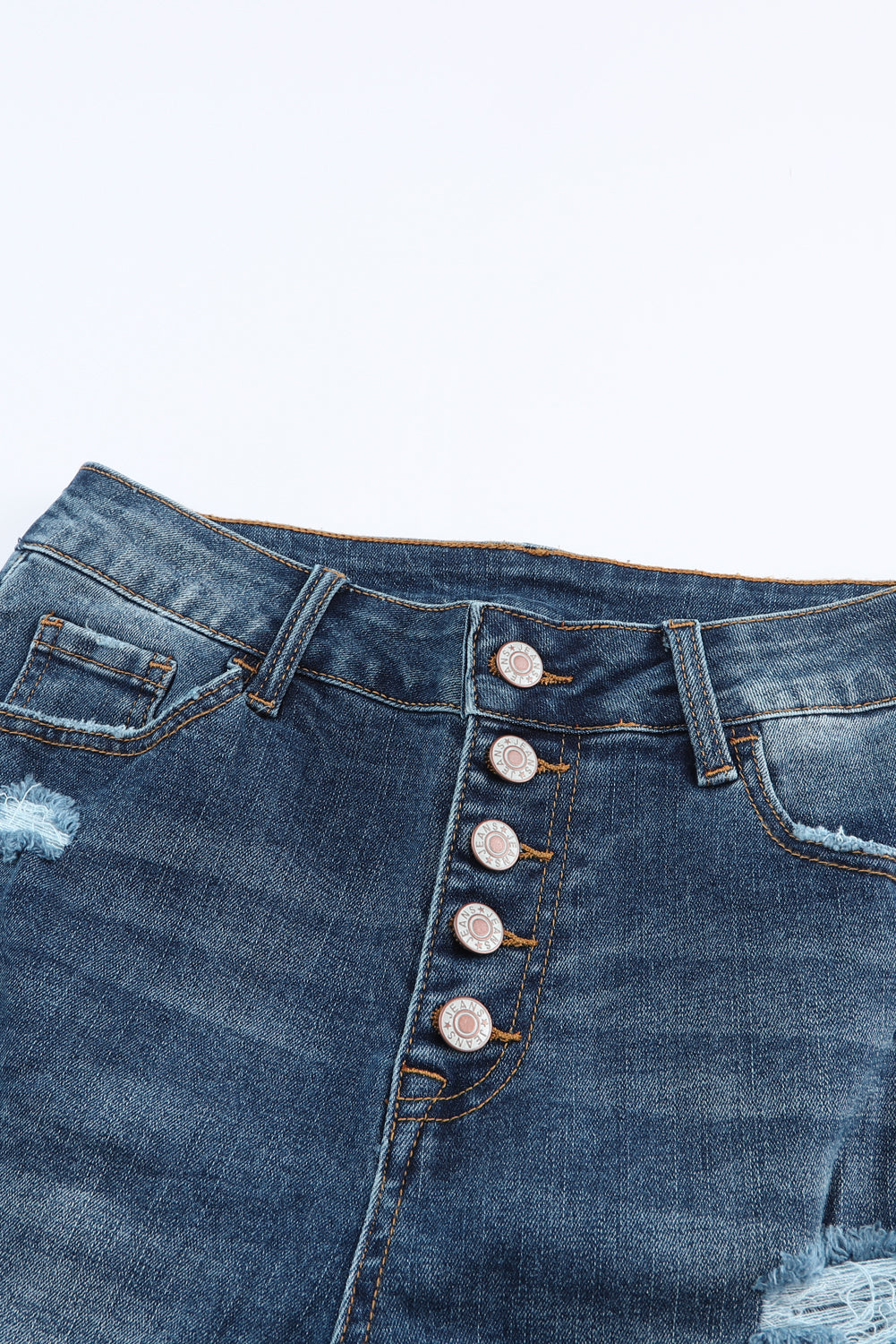 Blue Distressed Button Fly High Waist Skinny Jeans - Design Studios Direct