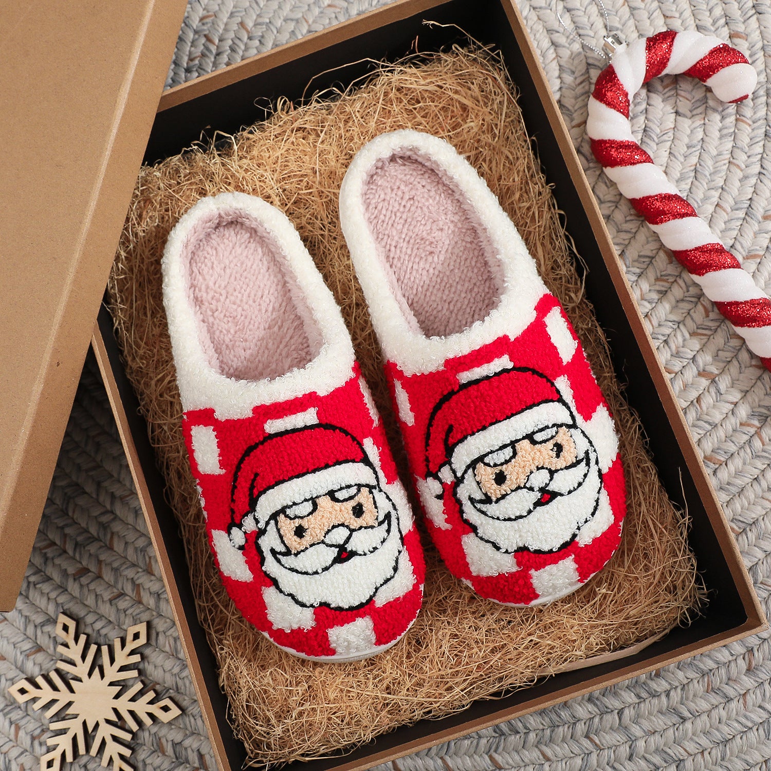 New Christmas Plaid Santa Claus Slippers Winter Indoor Non-slip Floor Bedroom Fuzzy House Shoes For Women Home Slipper - Design Studios Direct