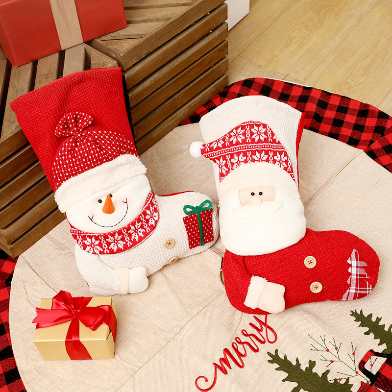 Large Red & White Knitted Christmas Stocking – Santa Fireplace Decor & Candy Holder - Design Studios Direct