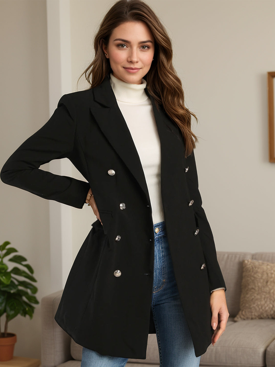 Lapel Collar Long Sleeve Blazer - Design Studios Direct