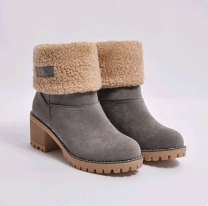 Mid-Tube Suede Snow Boots – Thick Heel for Winter Comfort - Design Studios Direct