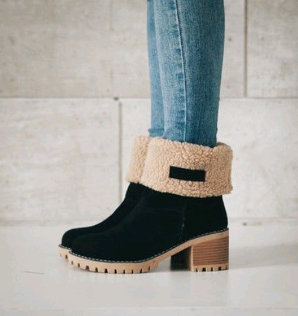 Mid-Tube Suede Snow Boots – Thick Heel for Winter Comfort - Design Studios Direct