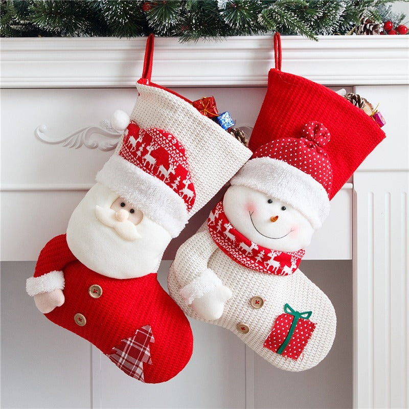 Large Red & White Knitted Christmas Stocking – Santa Fireplace Decor & Candy Holder - Design Studios Direct