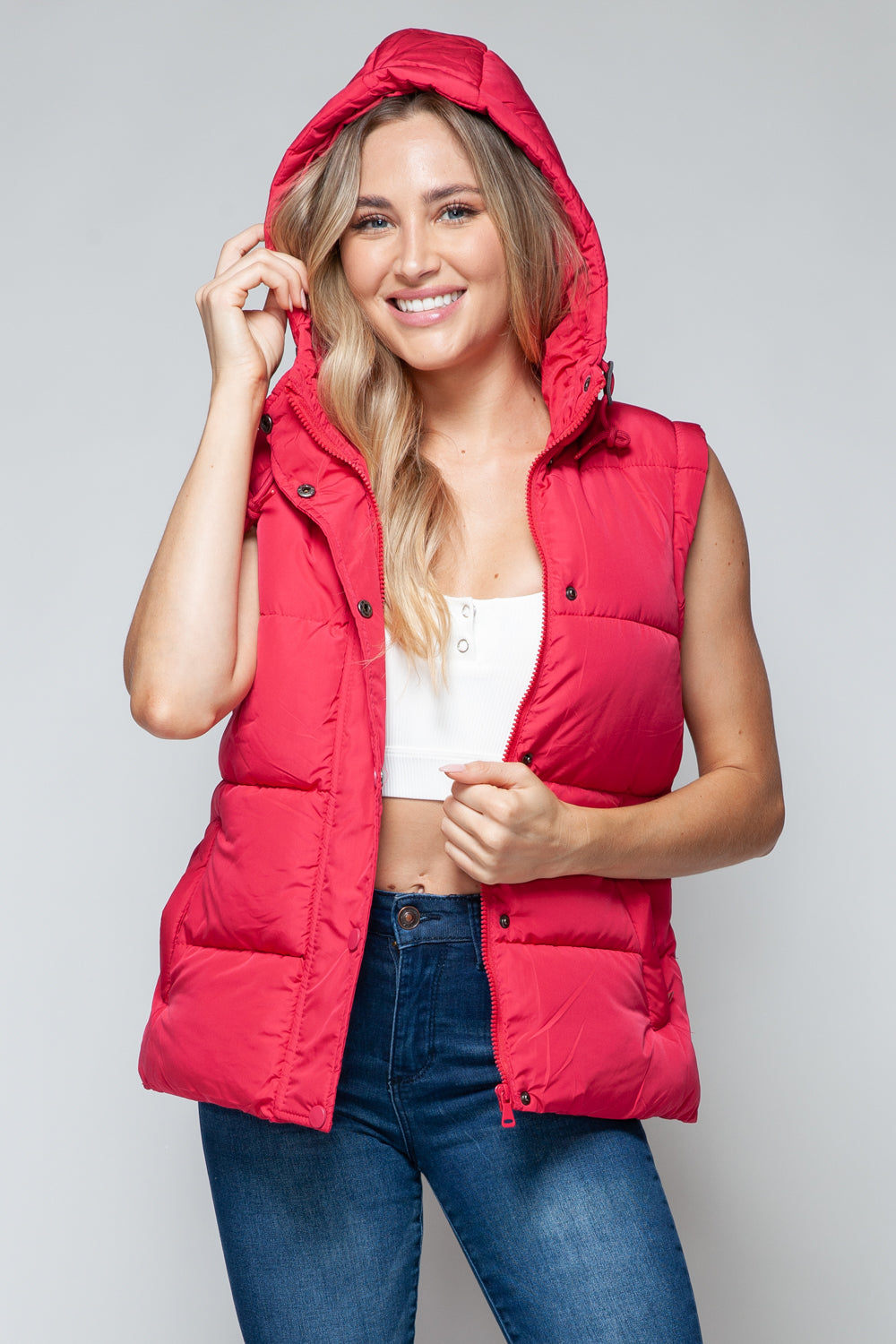 Snobbish Snap and Zip Closure Hooded Vest - Design Studios Direct