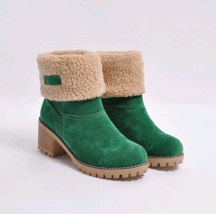 Mid-Tube Suede Snow Boots – Thick Heel for Winter Comfort - Design Studios Direct