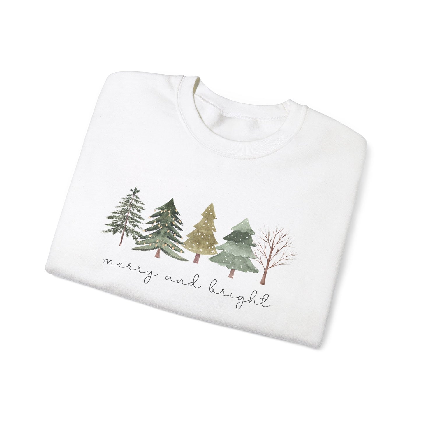 Christmas Trees Sweatshirt - Merry and Bright Unisex Crewneck - Design Studios Direct