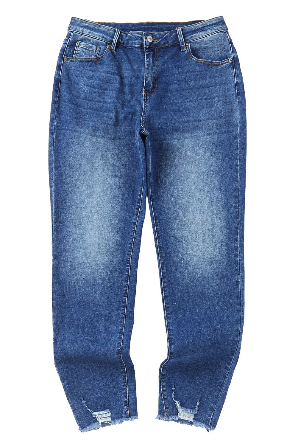 Blue Raw Hem Ankle-length Skinny Jeans - Design Studios Direct