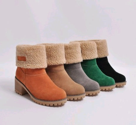 Mid-Tube Suede Snow Boots – Thick Heel for Winter Comfort - Design Studios Direct