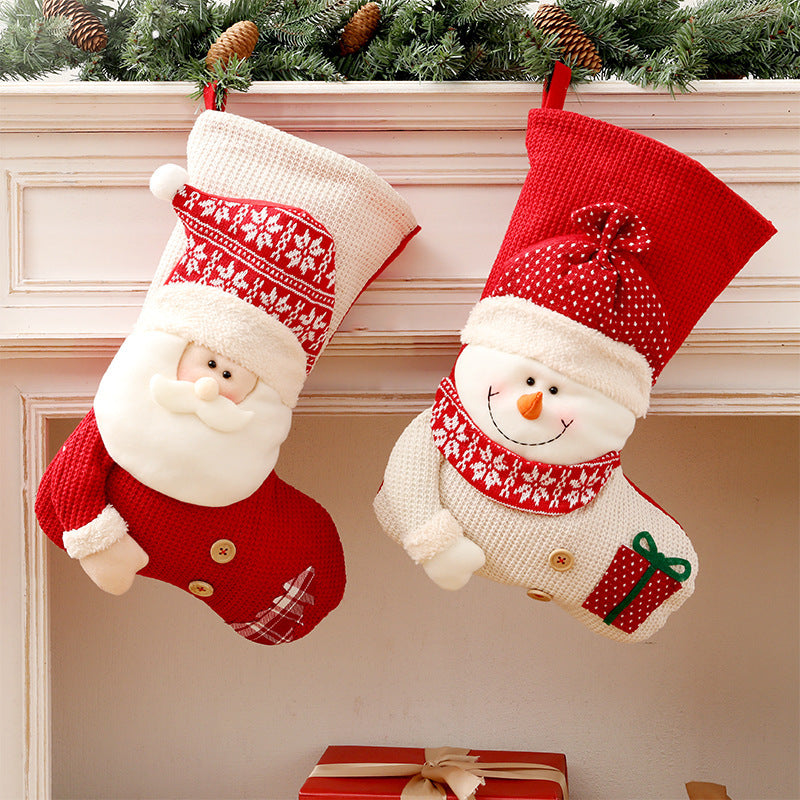 Large Red & White Knitted Christmas Stocking – Santa Fireplace Decor & Candy Holder - Design Studios Direct