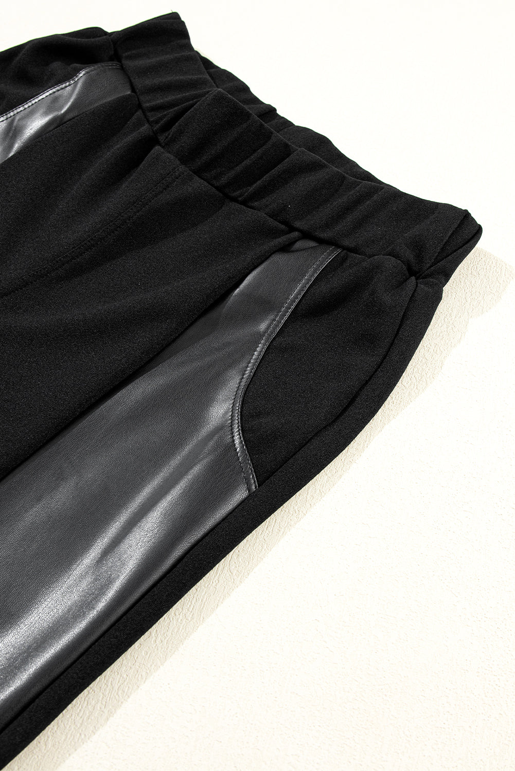 Black Leather Panel Patchwork High Waist Leggings - Design Studios Direct